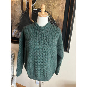 Women's Aran Woollen Mills Green Merino Wool Crew Neck Sweater XL-Fits like a S